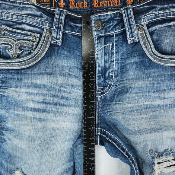 Rock Revival Jeans Mens 33 35x32.5 Blue Baxter Straight Distressed Streetwear - Picture 12 of 13